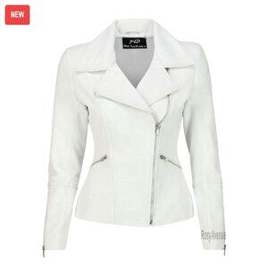 Real Lambskin Leather Motorcycle Jacket Asymmetrical Zip Biker Style